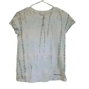 Athleta Women's White/Green Cotton Crew Neck Short Sleeve T-Shirt